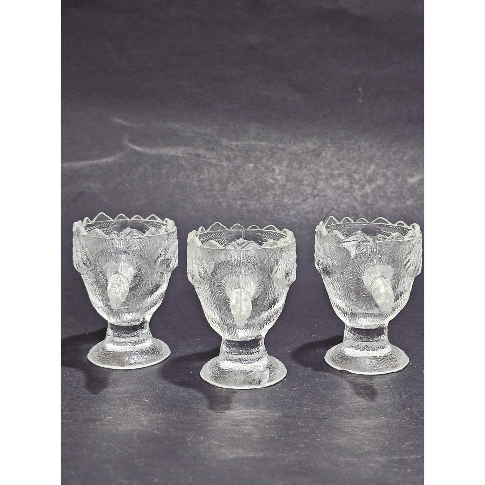 Vtg Set Of 3  EAPG Glass Chicken Shaped Egg Cups Kitchy Retro Grandmacore (Read)